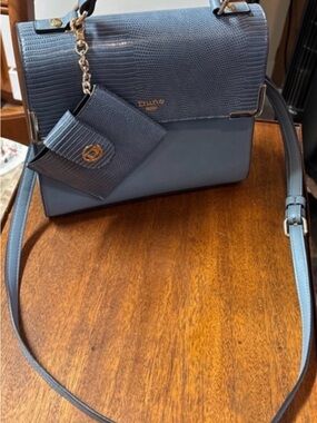 Dune London Snakeskin Embossed Blue Satchel Crossbody Handbag NWOT